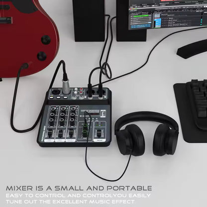 4 Channel Audio Mixer 48V Phantom Power USB Studio Sound Mixers Bluetooth DJ Console Mixing