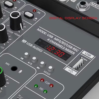 4 Channel Audio Mixer 48V Phantom Power USB Studio Sound Mixers Bluetooth DJ Console Mixing