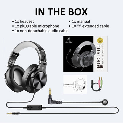 A71D Wired Gaming Headset Gamer Over Ear Hi-Res Audio Headphones With Detachable Microphone