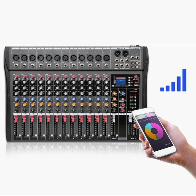 CT-120S Professional Audio Mixer for Karaoke - Pro 12-Channel Outdoor Sound Mixing Console