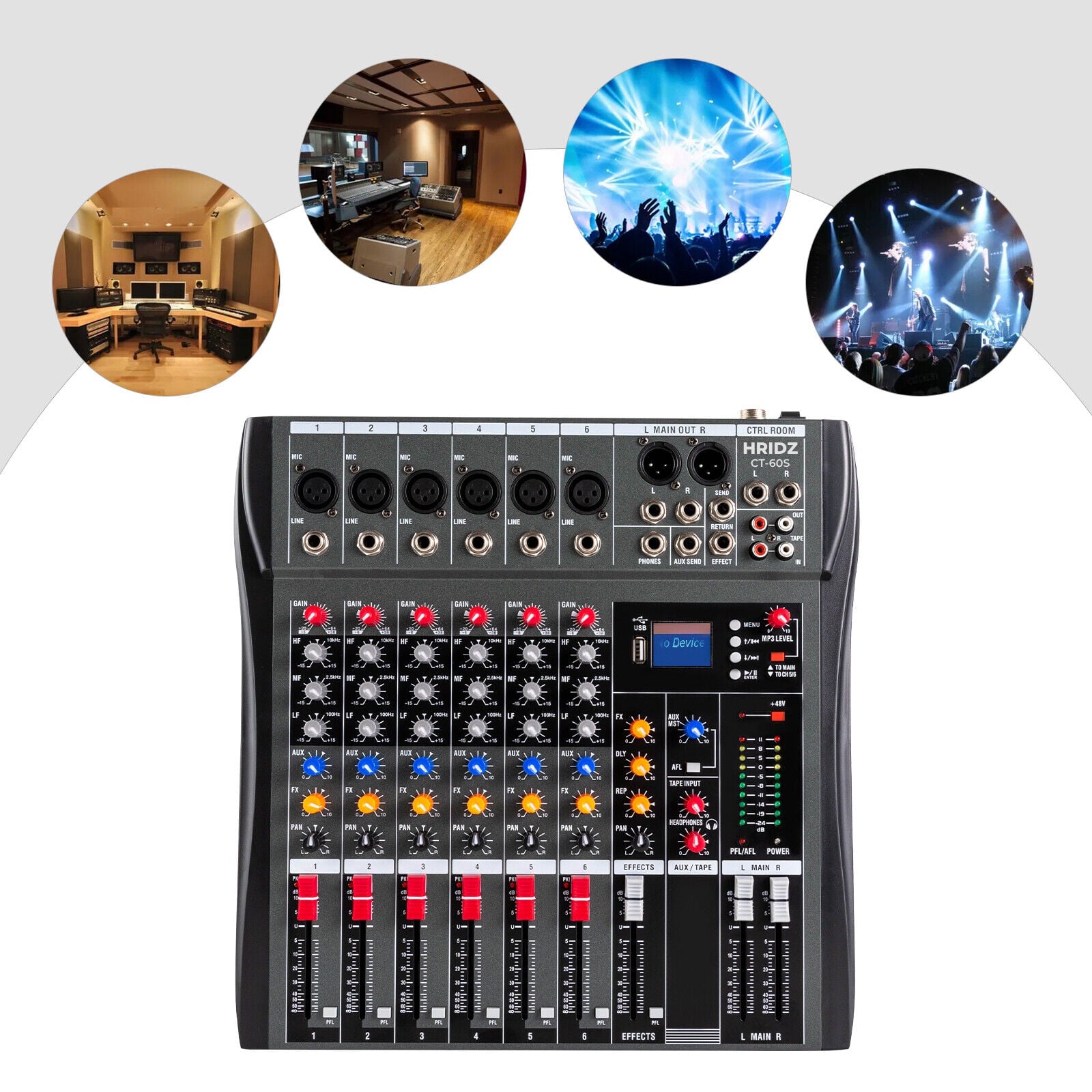 Compact 6 Channels Bluetooth Audio Mixer for Karaoke & Streaming Professionals - Hridz CT-60S
