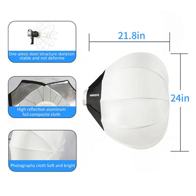 HRIDZ GLS65 65cm Globe Lantern Softbox with Bowens Mount – Collapsible 360° Spherical Diffuser for Studio Flash & LED Video Lights
