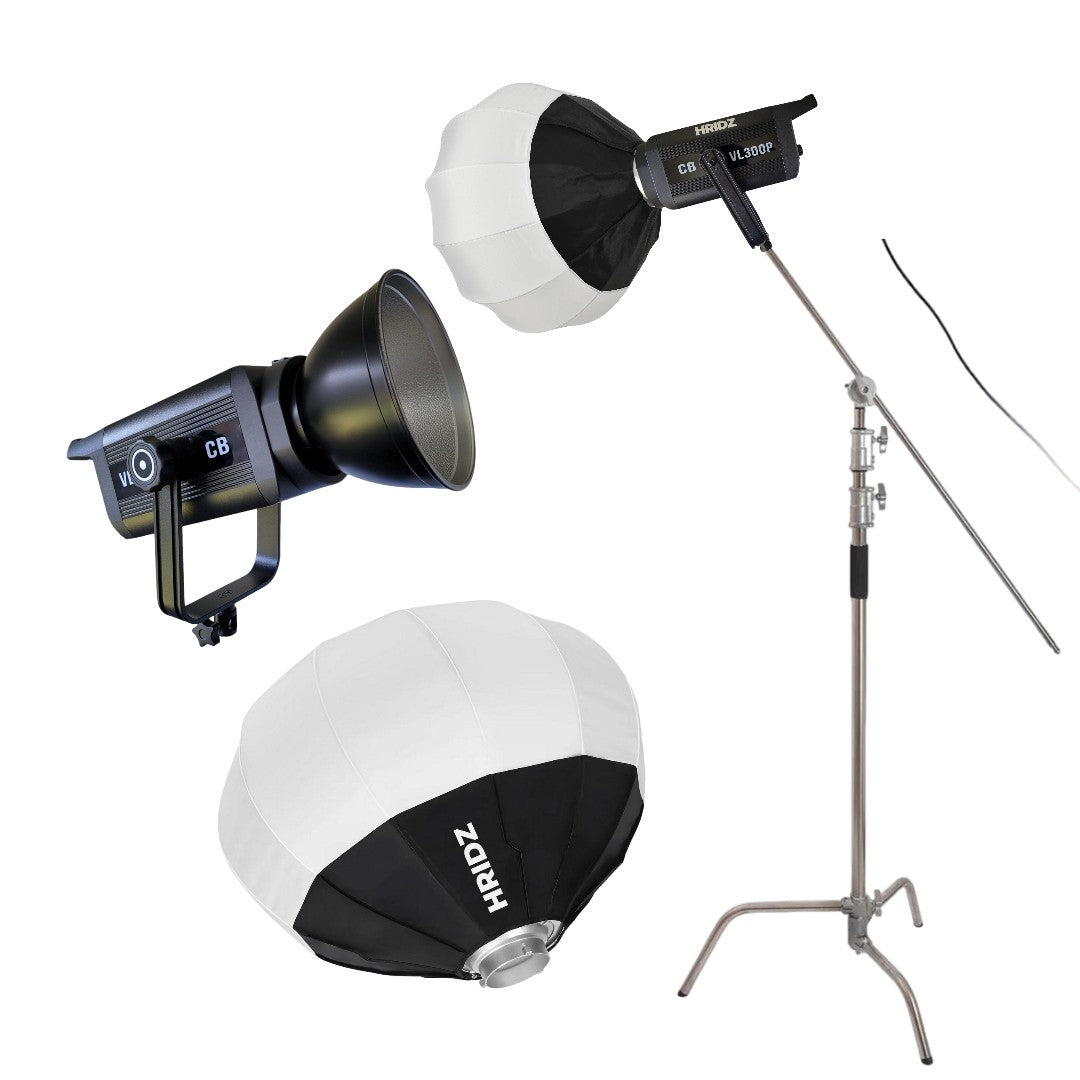 HRIDZ Pro Studio Photography Lighting Kit – 300W COB Video Light + 330cm Heavy Duty C-Stand + 65cm Globe Lantern Softbox (Bowens Mount)