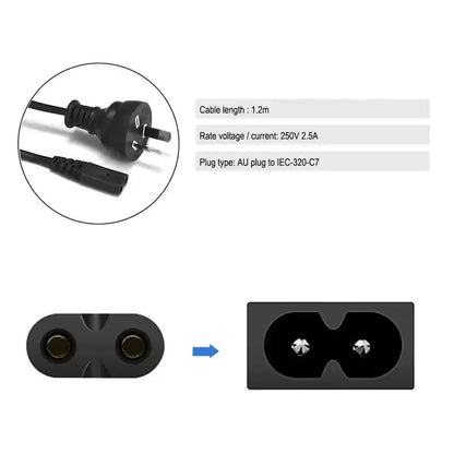 Hridz 1.2M AU Plug 8-IEC C7 AC Power Cord Cable - for Video Light, Monitors, Laptops, TVs & Devices