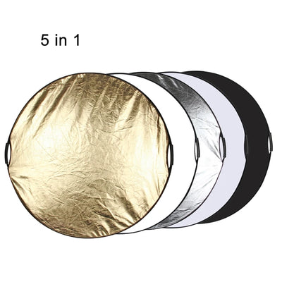 Hridz 110cm 5 in 1 round light reflectors with Hand Grip Translucent, Silver, Gold, White, and Black