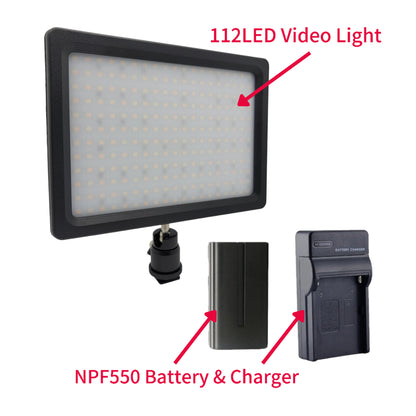 Hridz 112LED Bi-Colour Video Light with NP-F550 Battery & Charger