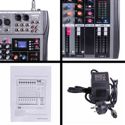 Hridz 16-Ch Professional Audio Mixer - USB Interface, Bluetooth & 48V Phantom Power for Studio, DJ, Karaoke & Live Stage