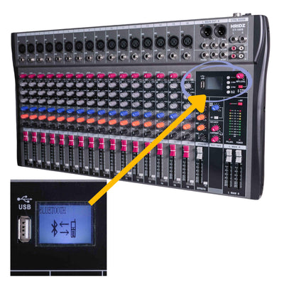 Hridz 16-Ch Professional Audio Mixer - USB Interface, Bluetooth & 48V Phantom Power for Studio, DJ, Karaoke & Live Stage