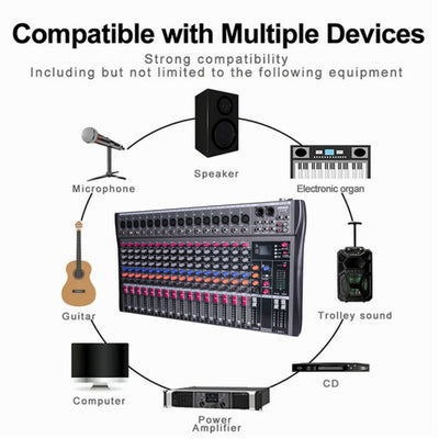 Hridz 16-Ch Professional Audio Mixer - USB Interface, Bluetooth & 48V Phantom Power for Studio, DJ, Karaoke & Live Stage