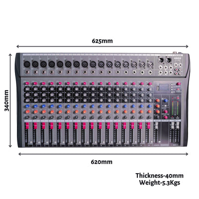 Hridz 16-Ch Professional Audio Mixer - USB Interface, Bluetooth & 48V Phantom Power for Studio, DJ, Karaoke & Live Stage