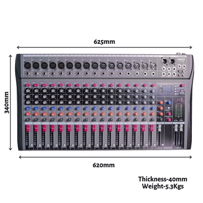 Hridz 16-Ch Professional Audio Mixer - USB Interface, Bluetooth & 48V Phantom Power for Studio, DJ, Karaoke & Live Stage
