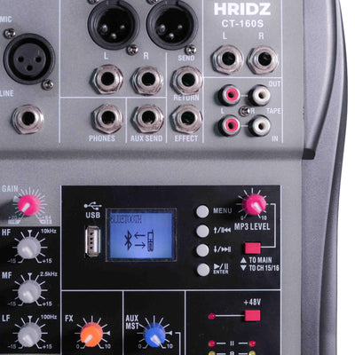 Hridz 16-Ch Professional Audio Mixer - USB Interface, Bluetooth & 48V Phantom Power for Studio, DJ, Karaoke & Live Stage