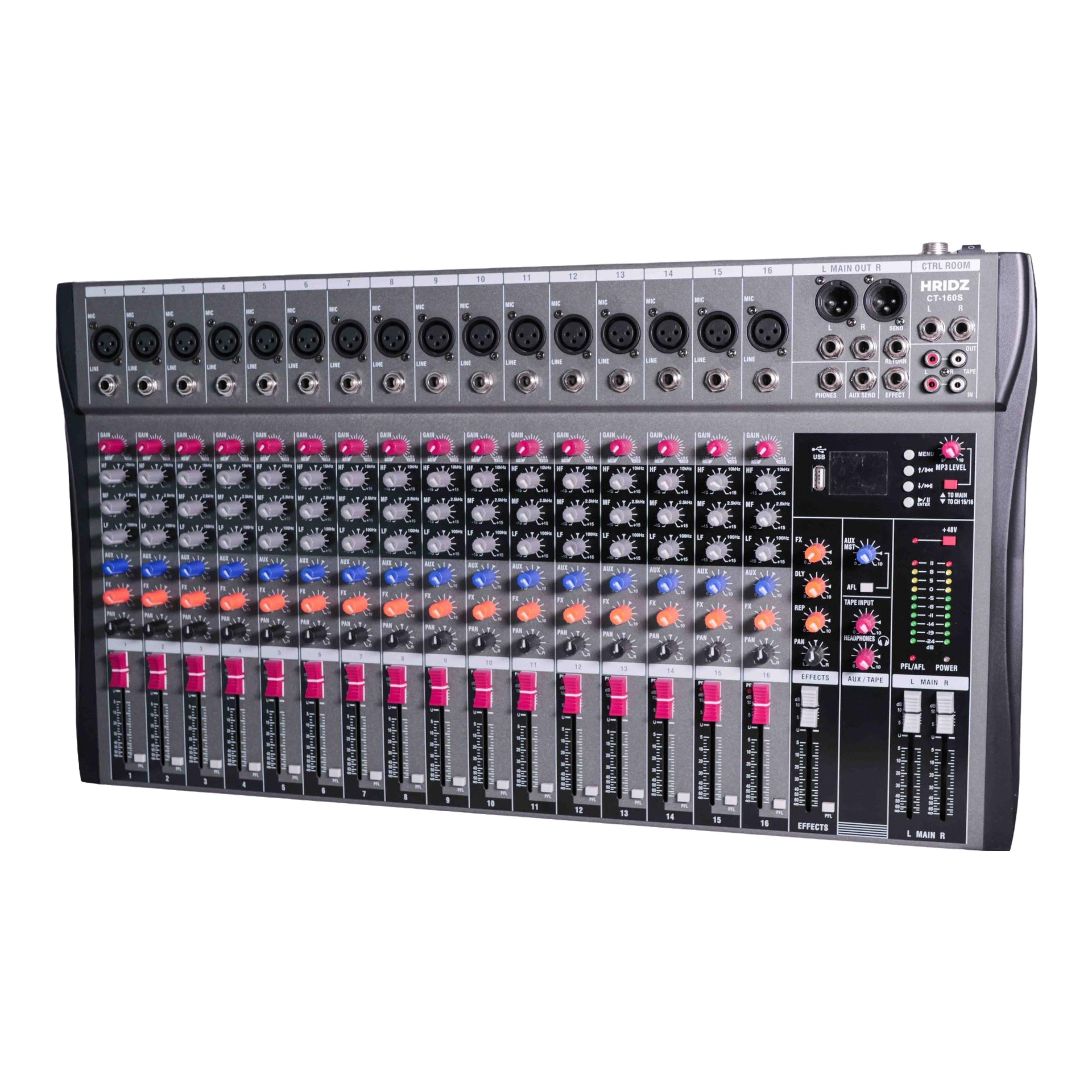 Hridz 16 Channel DJ Karaoke Audio Sound Mixer Mixing DJ Console USB with 48V Phantom Power