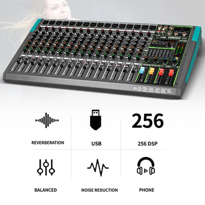 Hridz 16 Channel Professional Audio Mixer Console with Bluetooth, USB, 7-Band Equalizer, DSP Effects- HG16