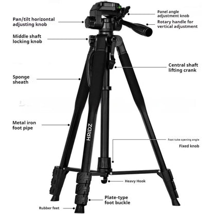 Hridz 175cm Portable Aluminium Alloy Camera Tripod with 3-Way Swivel Pan Head & Carry Bag – Lightweight Travel Tripod for DSLR, Mirrorless & Video Camcorders
