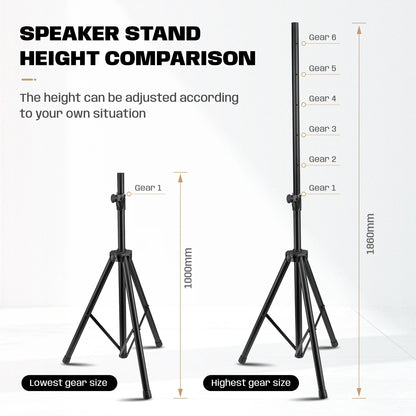 2Pcs Hridz 186cm Heavy-Duty Speaker Stand Professional DJ Tripod with Base Plate