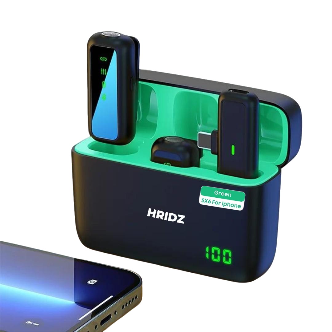 Hridz 2-in-1 Portable Wireless Microphone 2.4G – Dual Mics for Vlog, Singing, Teaching & Recording