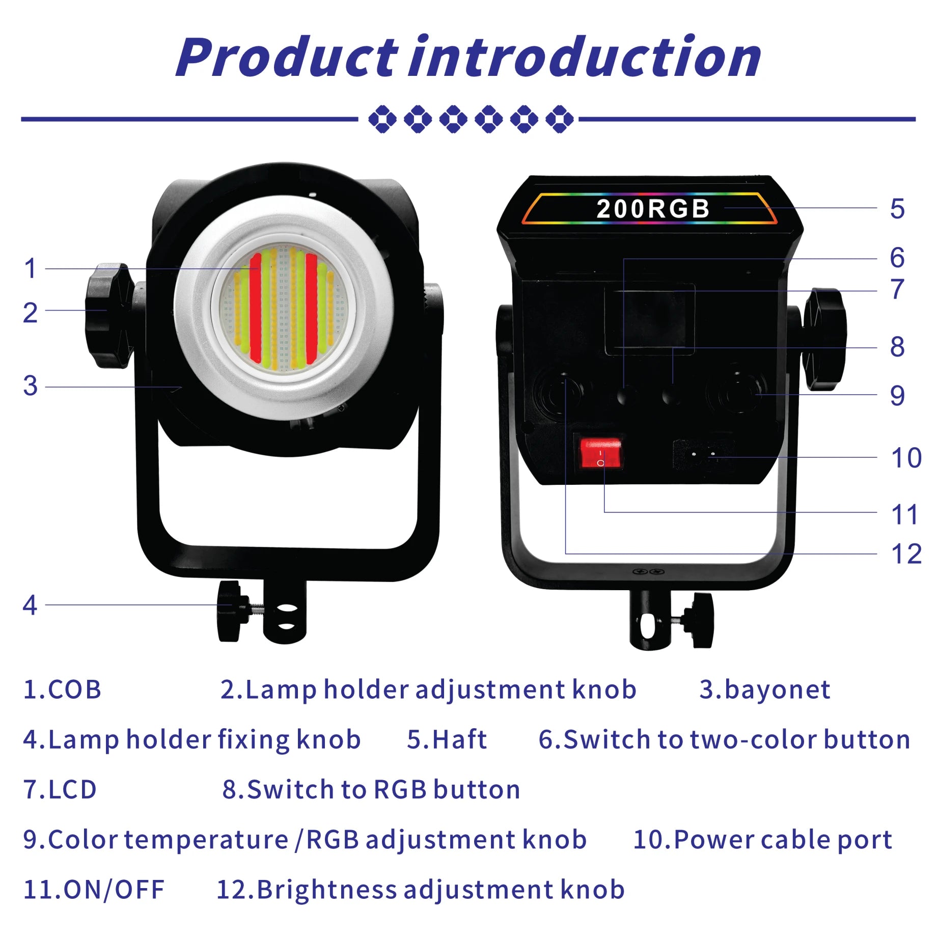 Hridz 200W RGB COB LED Video Light with Remote Control – Adjustable 2800K-6800K Studio Photography Lighting for YouTube, Live Streaming, Filmmaking & Content Creation