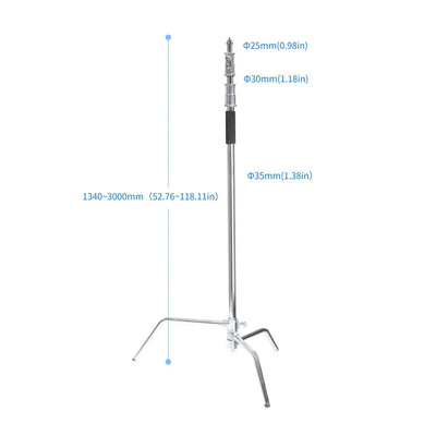 Hridz 300cm Stainless Steel Heavy Duty C-Stand – Century Light Stand for Studio Lighting