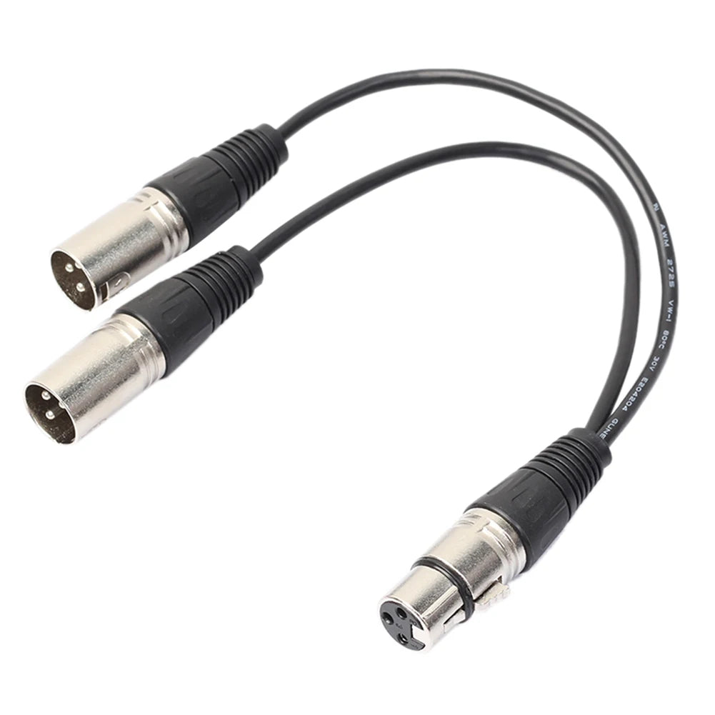 Hridz 3Pin XLR Female to Dual 2 Male Plug Y Splitter Adapter Cable 1ft – Professional Audio Mic Connector Cord