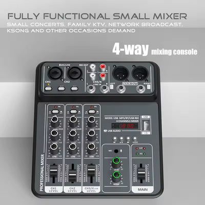 Hridz 4-Channel USB Audio Mixer with Phantom Power