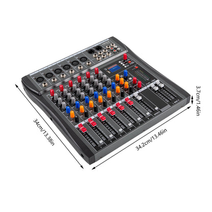 Hridz 6 Channels Bluetooth Mixer DJ Karaoke Live Studio Audio Mixer USB Console Amplifier AUX