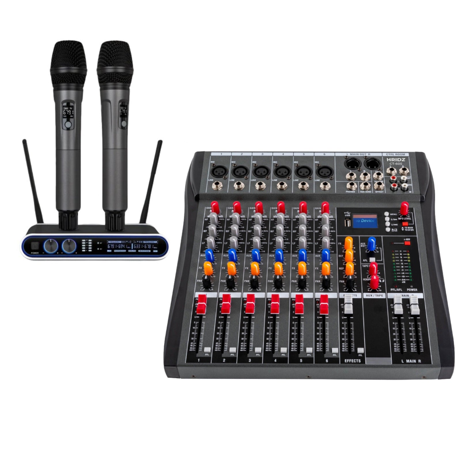 Hridz 6-Channel Karaoke Audio Sound Mixer & UHF Wireless Microphone System Bundle
