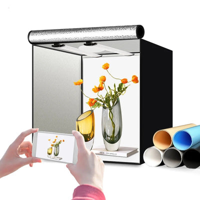Hridz 60cm Folding Photo Lightbox Professional Product Photography Tent with Bi-Colour LEDs & 6 Anti-Wrinkle Backdrops