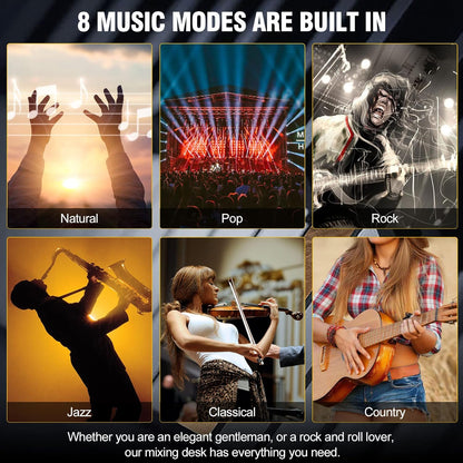 Hridz 8-Channel Audio Mixer with USB Sound Card & Bluetooth - Professional Studio Mixing for PC, DJ, Live Stage & Karaoke