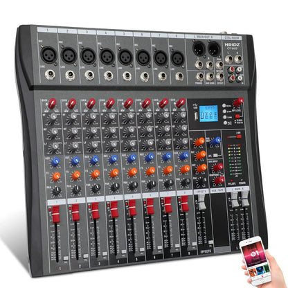Hridz 8-Channel Audio Mixer with USB Sound Card & Bluetooth - Professional Studio Mixing for PC, DJ, Live Stage & Karaoke