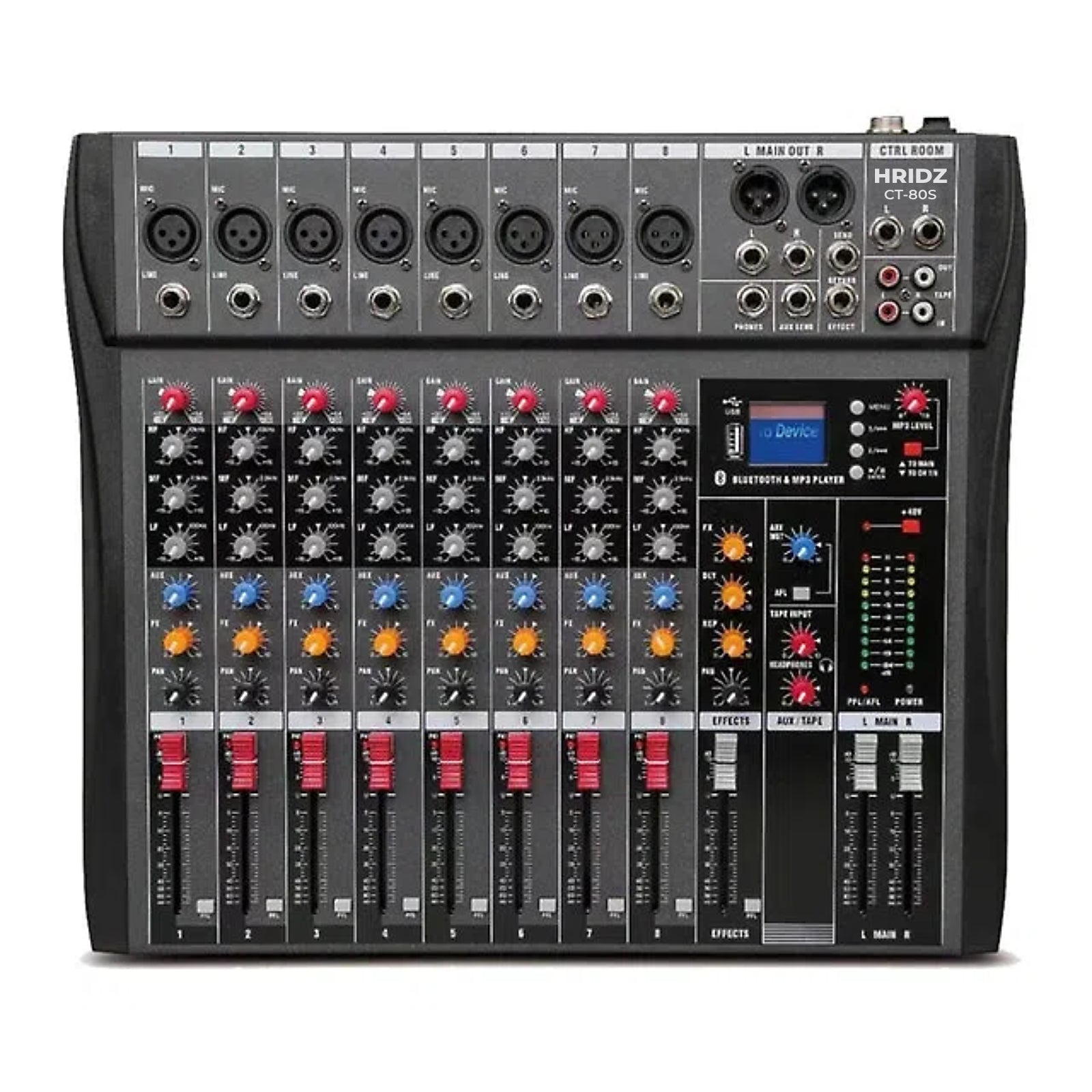 Hridz 8-Channel Audio Mixer with USB Sound Card & Bluetooth - Professional Studio Mixing for PC, DJ, Live Stage & Karaoke