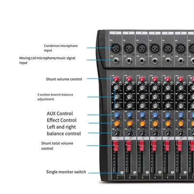 Hridz 8-Channel Audio Mixer with USB Sound Card & Bluetooth - Professional Studio Mixing for PC, DJ, Live Stage & Karaoke