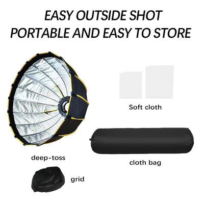 Hridz 90cm Bowens Parabolic Softbox Metal Diffuser with Honeycomb grid For Video Lights BM-H90