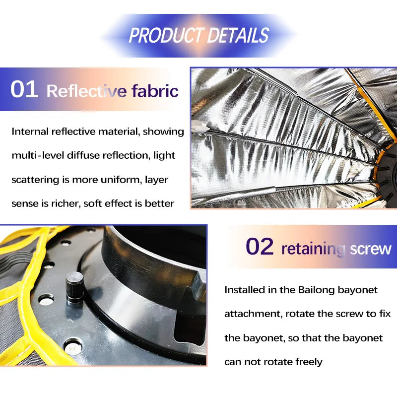 Hridz 90cm Bowens Parabolic Softbox Metal Diffuser with Honeycomb grid For Video Lights BM-H90