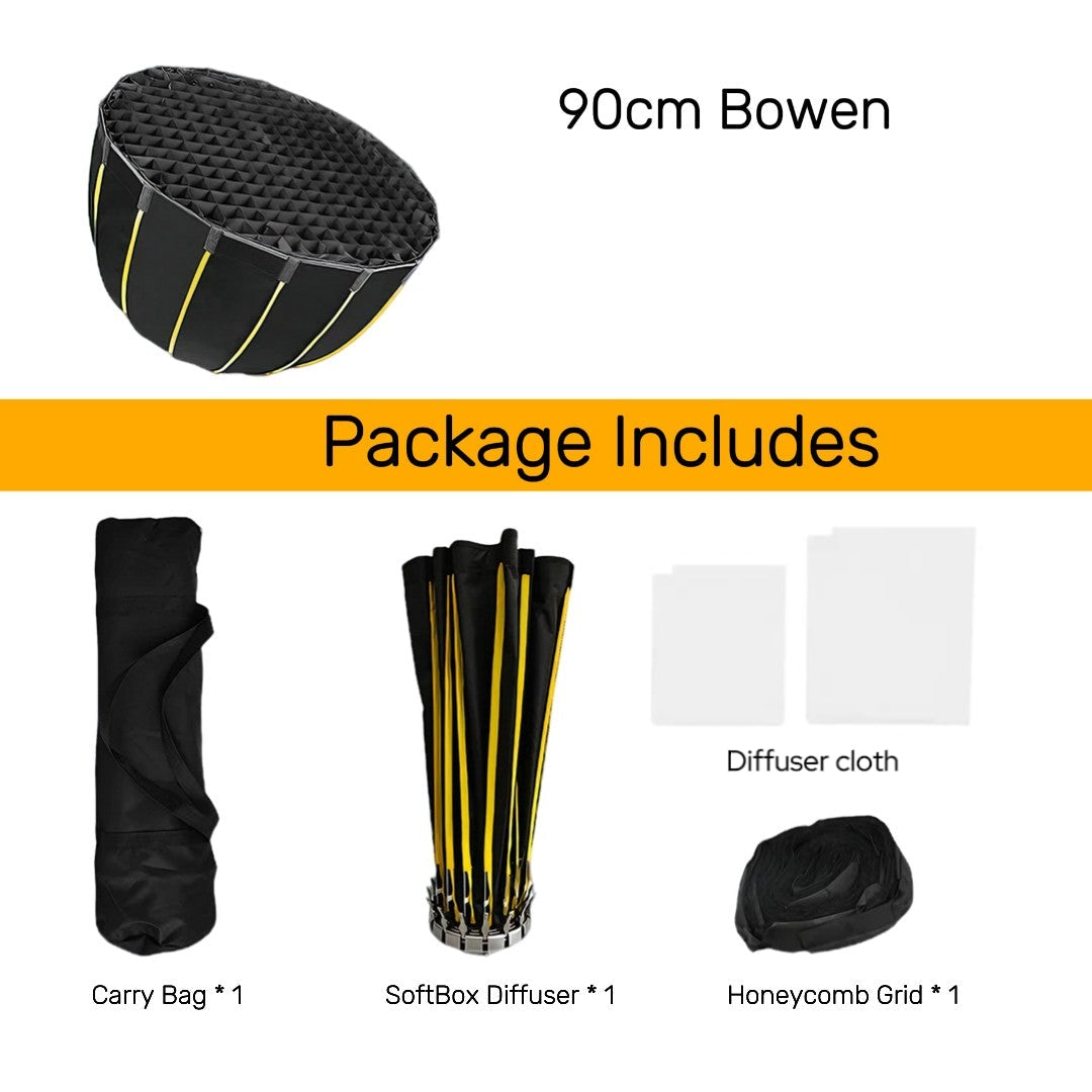 Hridz 90cm Bowens Parabolic Softbox Metal Diffuser with Honeycomb grid For Video Lights BM-H90