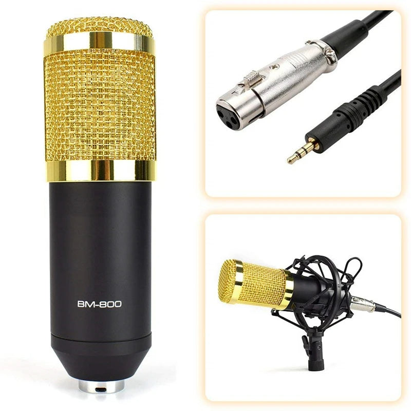 Hridz BM-800 Gold Studio Condenser Microphone Kit with Boom Arm, Pop Filter Shock Mount for Podcast, Streaming, Recording Voiceovers