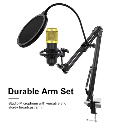 Hridz BM-800 Gold Studio Condenser Microphone Kit with Boom Arm, Pop Filter Shock Mount for Podcast, Streaming, Recording Voiceovers