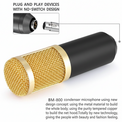 Hridz BM-800 Gold Studio Condenser Microphone Kit with Boom Arm, Pop Filter Shock Mount for Podcast, Streaming, Recording Voiceovers