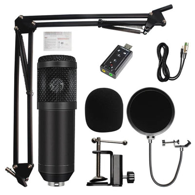 Hridz BM-800B Professional Black Studio Condenser Microphone Kit for Desk with Sound card