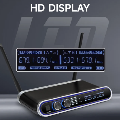 Hridz Wireless UHF Microphone Kit Dual Handheld Mics with 100m Range Receiver for Karaoke Meetings Parties