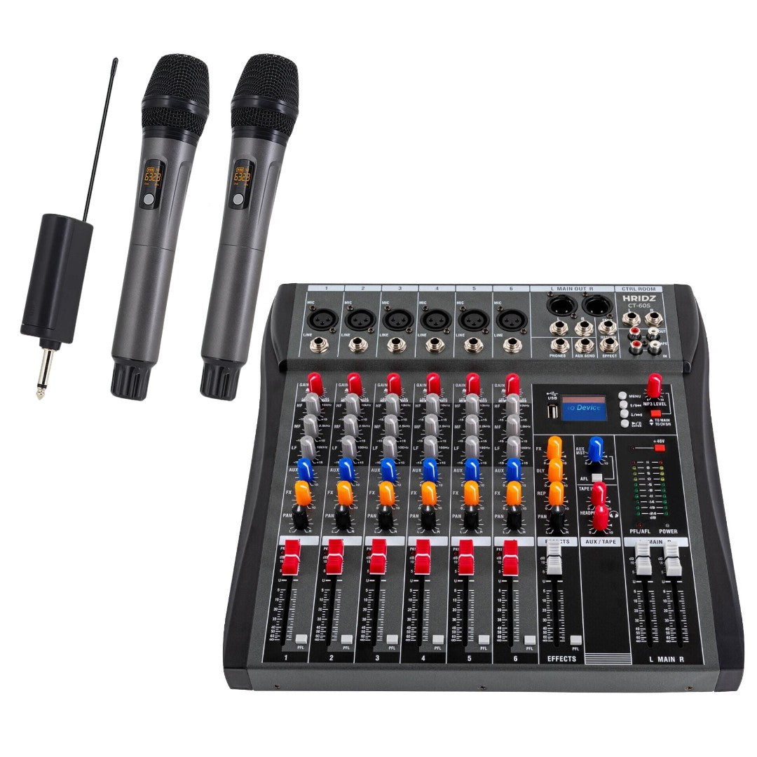 Hridz CT-60S 6 Channel Audio Sound Mixer & UR109 Wireless Mic System Bundle