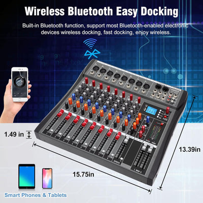 Hridz CT-80S 8-Channel Mixer & UHF Wireless Mic Bundle