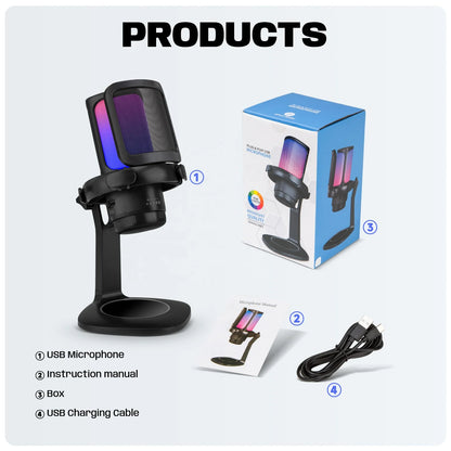 Hridz Gaming Mic - USB High-Quality Condenser Microphone Noise Cancelling with One Click Mute