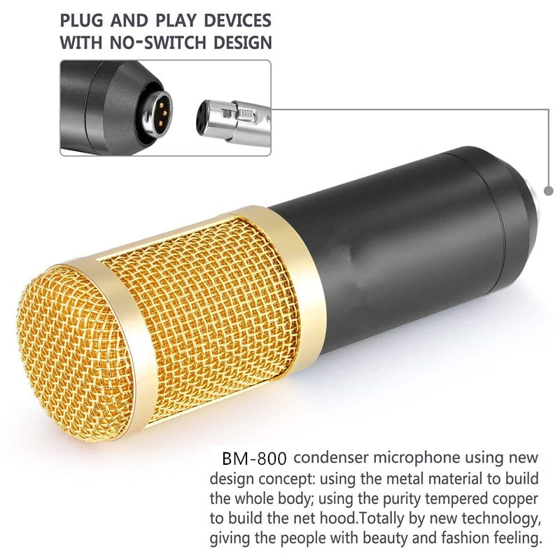 Hridz Gold Plated Professional Studio Condenser Microphone with Sound card for Desk