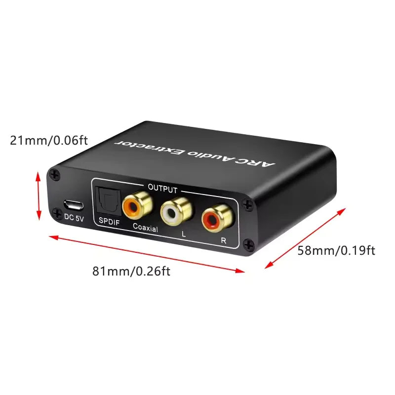 Hridz HDMI ARC Audio Extractor DAC Converter with Optical Coaxial SPDIF RCA 3.5mm Headphone Output for TV & Home Theater