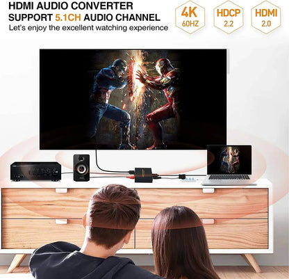 Hridz HDMI Audio Extractor Converter 4K 60Hz HDMI to SPDIF + RCA L/R Stereo