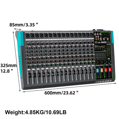 Hridz HG16 16-Channel Professional Audio Mixer Console with Bluetooth, USB, 7-Band Equalizer, DSP Effects