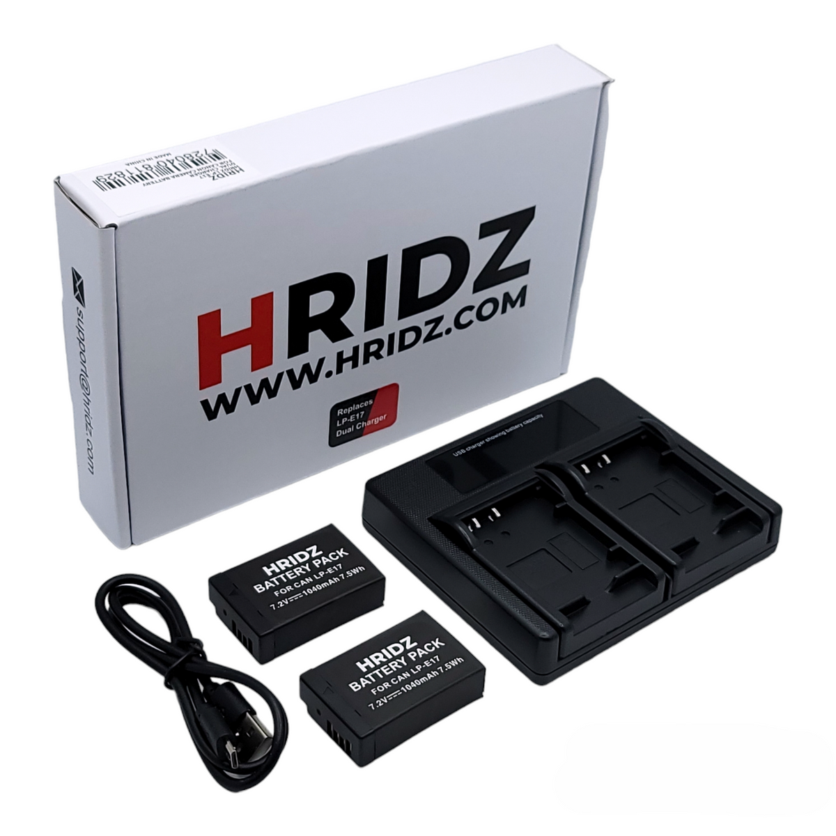 Hridz LP-E17 Battery & Charger Kit – 2 Batteries + Dual USB Charger for Canon EOS R8, R50, RP, M6, 200D, 77D, 800D