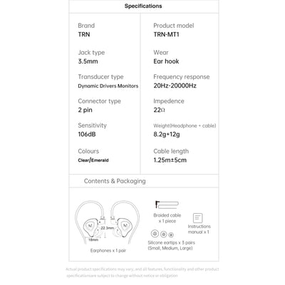 Hridz MT1 HIFI In-Ear Monitor IEM Earphone No Mic DJ Monitor Earphones Dynamic Noise Cancelling