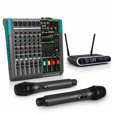 Hridz Pro Audio Combo: HG6 6-Channel Mixer & UR-109 PRO Dual Wireless Microphones
